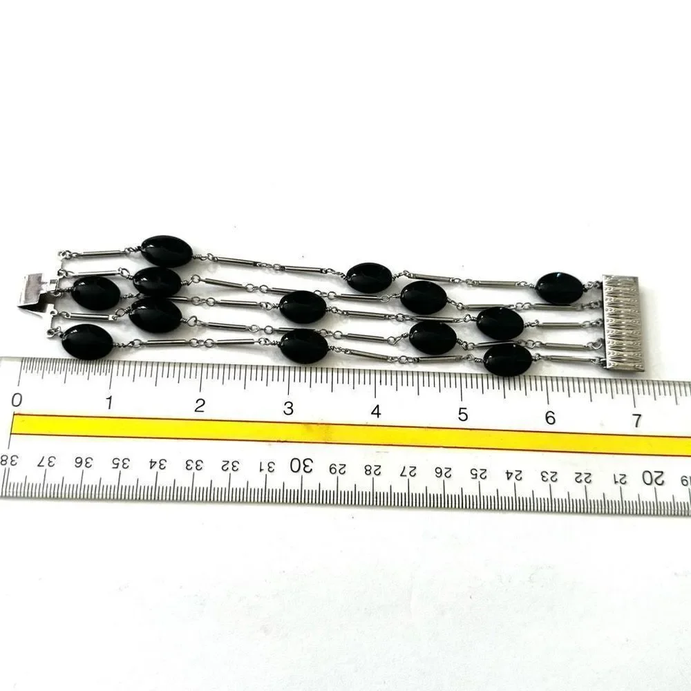 Black silver multi strand bracelet black silver